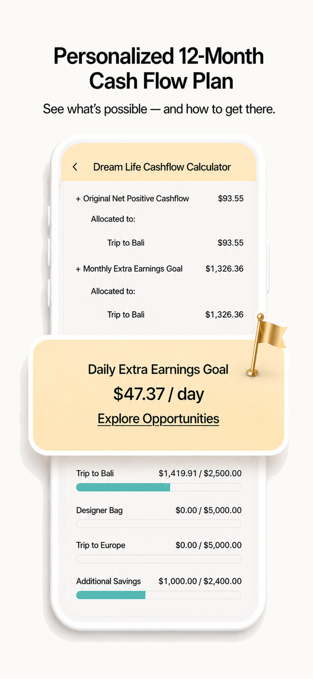 Wantoo personalized 12-month cash flow plan screenshot